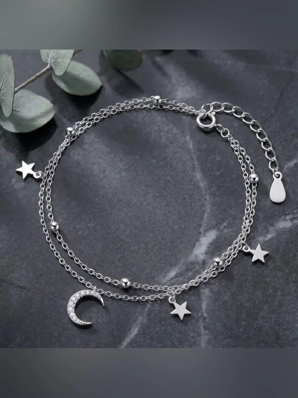 Celestial Double Chain Charm Bracelet | 925 Sterling Silver | Sz 6 3/8 + 1 5/8”